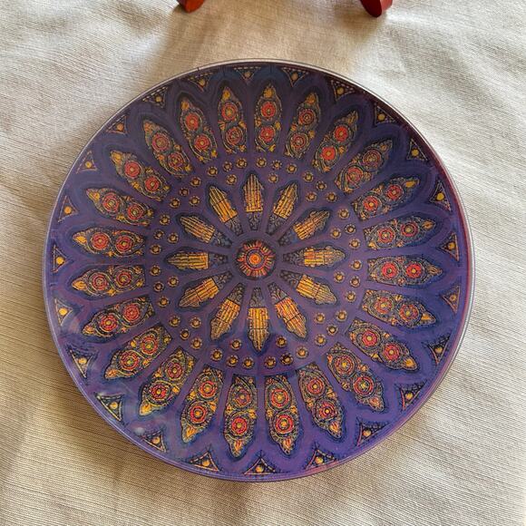 Vintage 8” Pilgrim Glass Silhouette Stained Glass Window Plate Purple ~ set of 5 - Picture 10 of 16